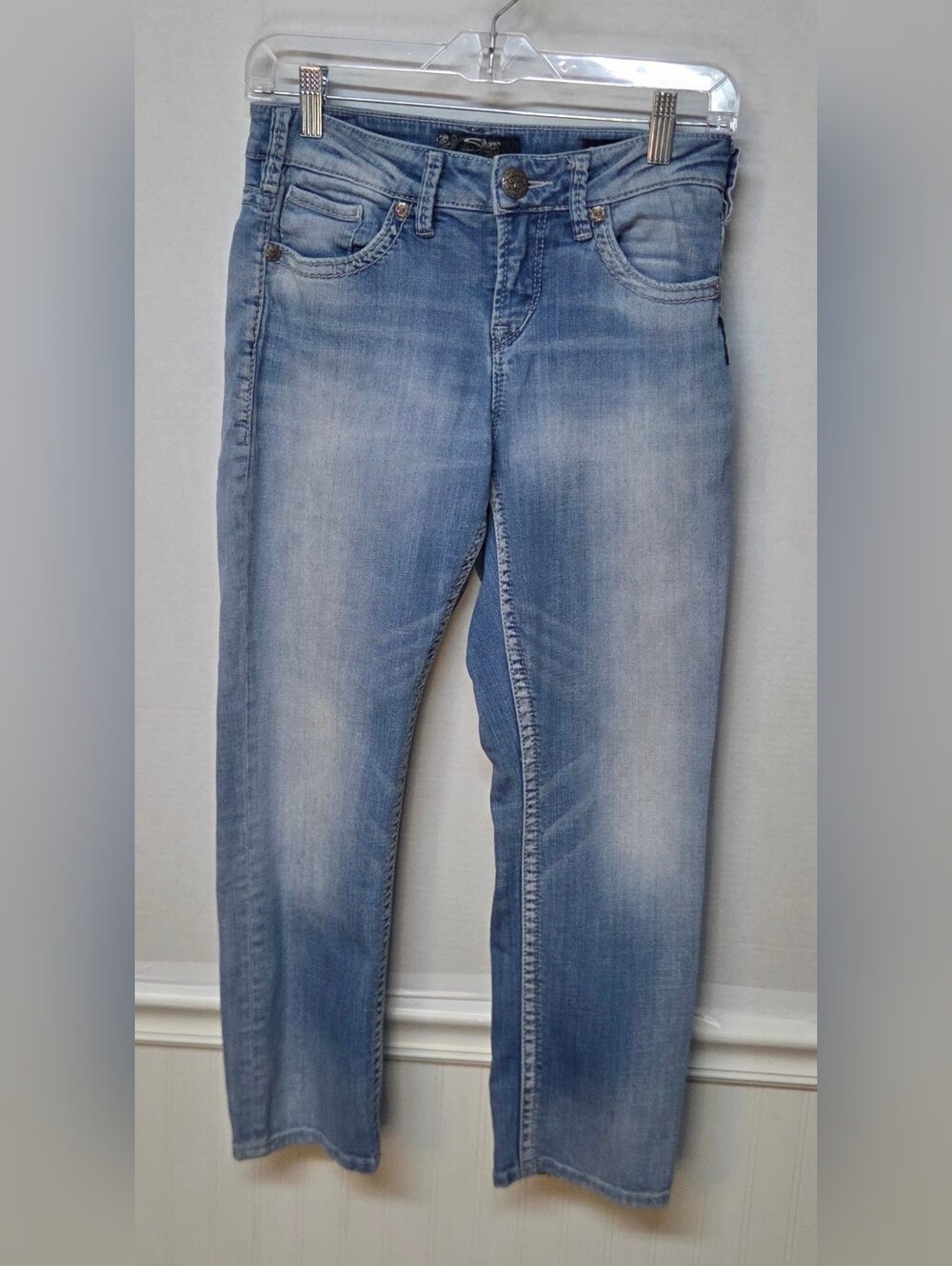 Silver Jeans Suki High Capri Women's 27x22.5 Light Blue Super Stretch Denim 0254